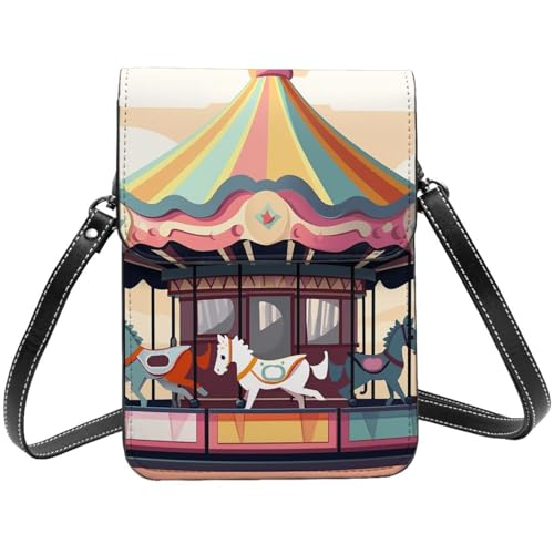 TRSGKSQP Kleine Umhängetasche aus Leder für Damen, Handy, Geldbörse, Karussell, Handytasche von TRSGKSQP