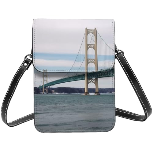 TRSGKSQP Kleine Umhängetasche aus Leder für Damen, Handy, Geldbörse, Mackinac, Hängebrücke, Handytasche von TRSGKSQP