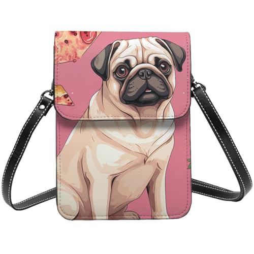 TRSGKSQP Kleine Umhängetasche aus Leder für Damen, Handy, Geldbörse, Mops, Pizza, Handytasche von TRSGKSQP