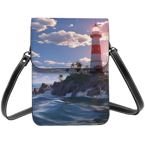 TRSGKSQP Kleine Umhängetasche aus Leder für Damen, Handy, Geldbörse, Navigation, Leuchtturm, Handytasche von TRSGKSQP