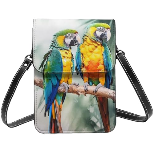 TRSGKSQP Kleine Umhängetasche aus Leder für Damen, Handy, Geldbörse, Papageien, Handytasche von TRSGKSQP