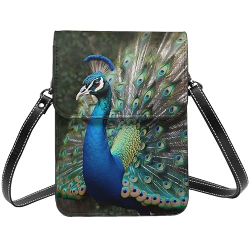 TRSGKSQP Kleine Umhängetasche aus Leder für Damen, Handy, Geldbörse, Pfau, Handytasche von TRSGKSQP