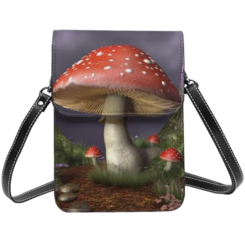 TRSGKSQP Kleine Umhängetasche aus Leder für Damen, Handy, Geldbörse, Pilz, Handytasche von TRSGKSQP