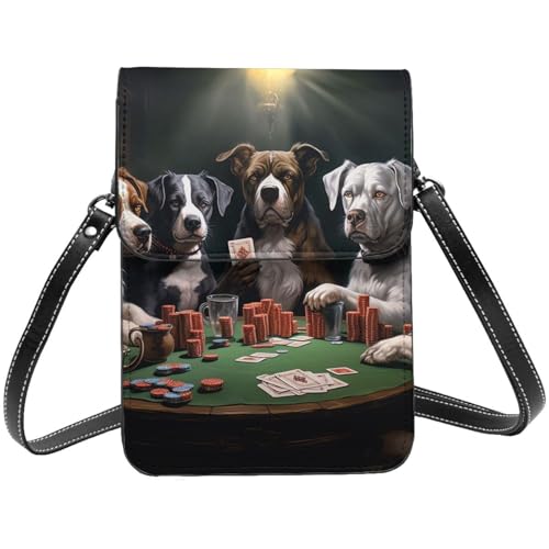 TRSGKSQP Kleine Umhängetasche aus Leder für Damen, Handy, Geldbörse, Poker, Hunde, Handytasche von TRSGKSQP