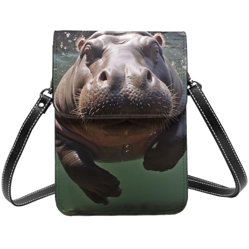 TRSGKSQP Kleine Umhängetasche aus Leder für Damen, Handy, Geldbörse, Tauchen, Nilpferd, Handytasche von TRSGKSQP