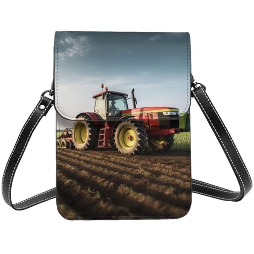 TRSGKSQP Kleine Umhängetasche aus Leder für Damen, Handy, Geldbörse, Traktor, Bauernhof, Handytasche von TRSGKSQP