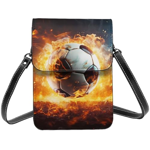 TRSGKSQP Kleine Umhängetasche aus Leder für Damen, Handy, Geldbörse, brennender Fußball, Handytasche von TRSGKSQP
