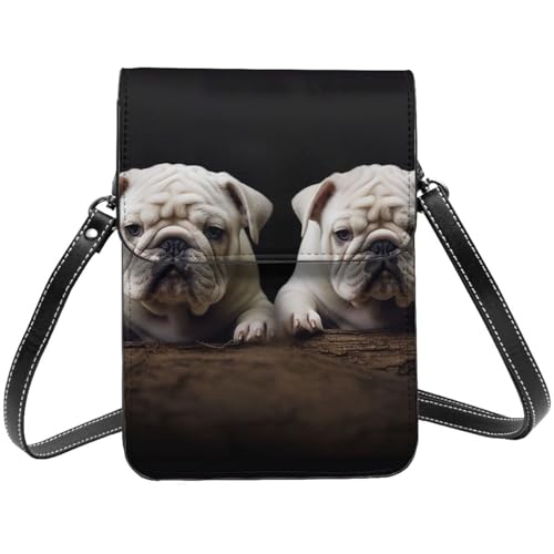 TRSGKSQP Kleine Umhängetasche aus Leder für Damen, Handy-Geldbörse, Geldbörse, kleine weiße Bulldogge, Handytasche von TRSGKSQP