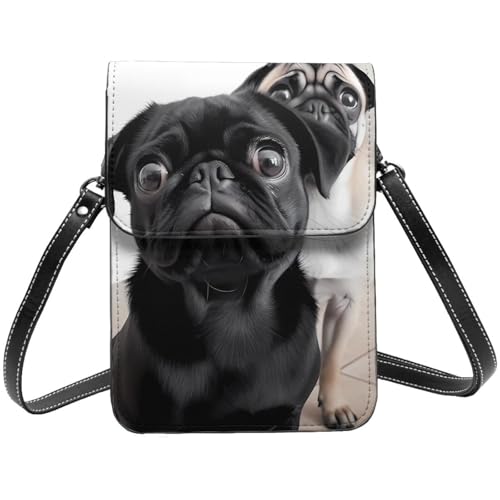 TRSGKSQP Kleine Umhängetasche aus Leder für Damen, Handy-Geldbörse, Handy-Geldbörse, niedlicher schwarzer Mops, Handy-Tasche von TRSGKSQP