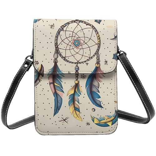 TRSGKSQP Kleine Umhängetasche aus Leder für Damen, Handy-Geldbörse, Traumfänger und Mond-Handytasche von TRSGKSQP