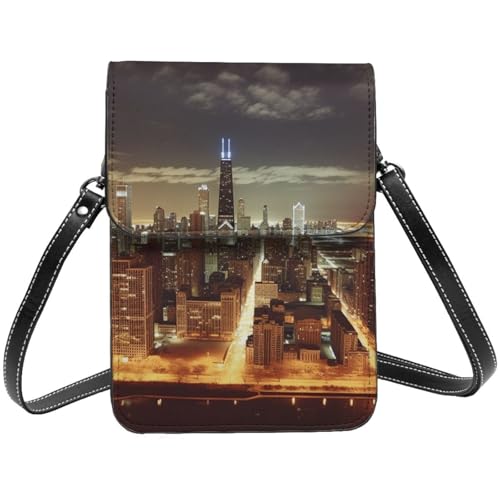 TRSGKSQP Kleine Umhängetasche aus Leder für Damen, Handygeldbörse, Geldbörse, Chicago-City-Tasche von TRSGKSQP