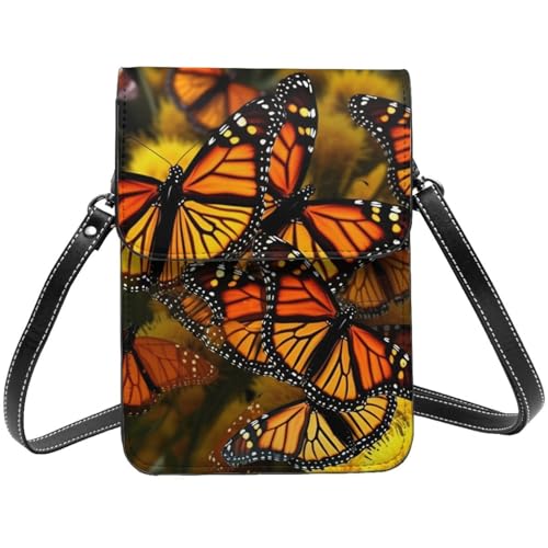 TRSGKSQP Kleine Umhängetasche aus Leder für Damen, Handygeldbörse, Geldbörse, Monarch-Schmetterlinge, Handytasche von TRSGKSQP