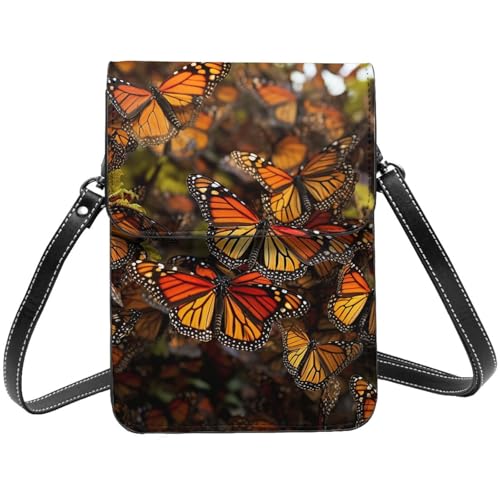 TRSGKSQP Kleine Umhängetasche aus Leder für Damen, Handygeldbörse, Geldbörse, Monarch-Schmetterlinge, Handytasche von TRSGKSQP
