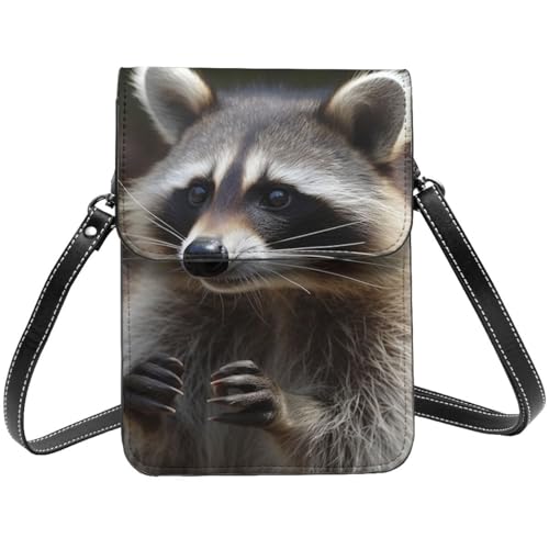 TRSGKSQP Kleine Umhängetasche aus Leder für Damen, Handygeldbörse, Geldbörse, Waschbär-Handytasche von TRSGKSQP