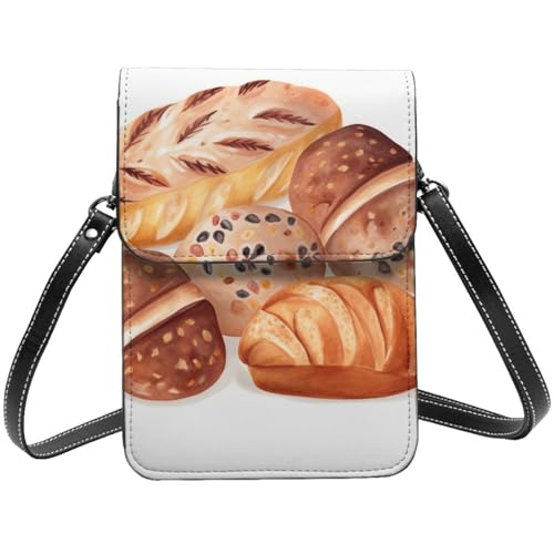 TRSGKSQP Kleine Umhängetasche aus Leder für Damen, Handygeldbörse, Geldbörse, bemaltes Brot, Handytasche von TRSGKSQP