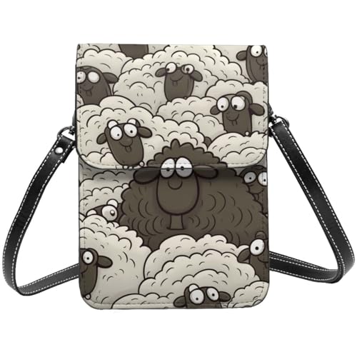 TRSGKSQP Kleine Umhängetasche aus Leder für Damen, Handygeldbörse, Handy-Geldbörse, Cartoon, schwarz-weiß, Schaf-Handytasche von TRSGKSQP