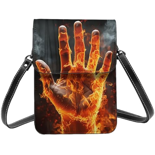 TRSGKSQP Kleine Umhängetasche aus Leder für Damen, Handygeldbörse, Handy-Geldbörse, Feuerflamme von TRSGKSQP