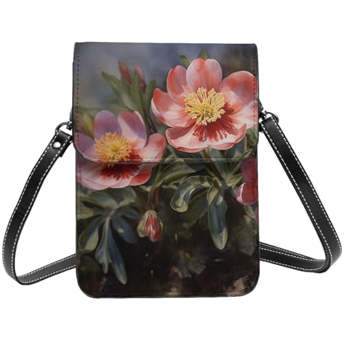 TRSGKSQP Kleine Umhängetasche aus Leder für Damen, Handygeldbörse, Handy-Geldbörse, Frühlingsblumen-Handytasche von TRSGKSQP