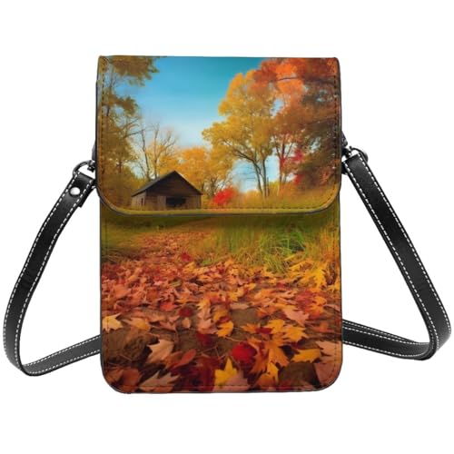 TRSGKSQP Kleine Umhängetasche aus Leder für Damen, Handygeldbörse, Handy-Geldbörse, Galerie für den Herbst von TRSGKSQP