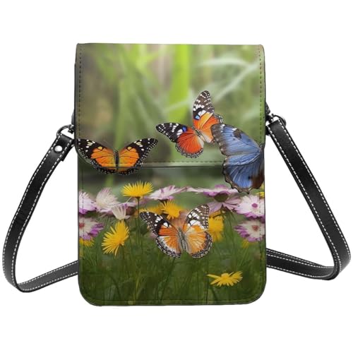TRSGKSQP Kleine Umhängetasche aus Leder für Damen, Handygeldbörse, Handy-Geldbörse, Gruppe von Schmetterlingen, Handytasche von TRSGKSQP