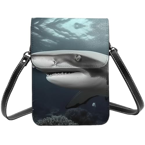 TRSGKSQP Kleine Umhängetasche aus Leder für Damen, Handygeldbörse, Handy-Geldbörse, Hai-Handytasche von TRSGKSQP