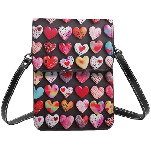 TRSGKSQP Kleine Umhängetasche aus Leder für Damen, Handygeldbörse, Handy-Geldbörse, Herzform, Handytasche von TRSGKSQP