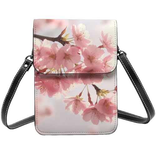 TRSGKSQP Kleine Umhängetasche aus Leder für Damen, Handygeldbörse, Handy-Geldbörse, Kirschblüten-Handytasche von TRSGKSQP