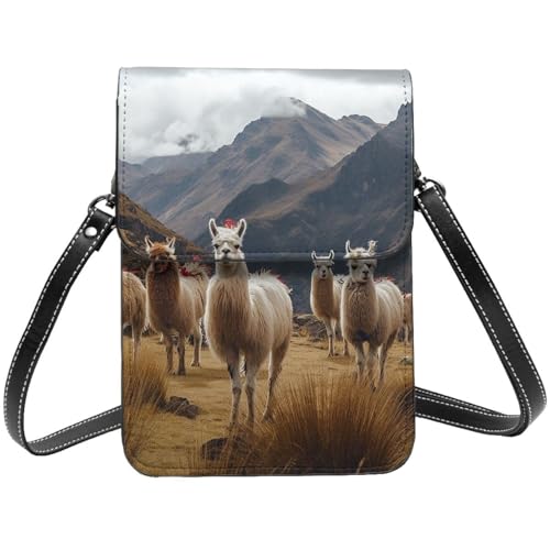 TRSGKSQP Kleine Umhängetasche aus Leder für Damen, Handygeldbörse, Handy-Geldbörse, Lamas in der Anden-Handytasche von TRSGKSQP