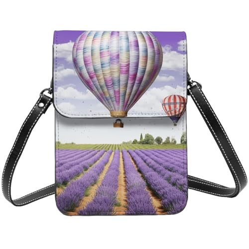TRSGKSQP Kleine Umhängetasche aus Leder für Damen, Handygeldbörse, Handy-Geldbörse, Lavendel, Heißluftballon, Handy-Tasche von TRSGKSQP