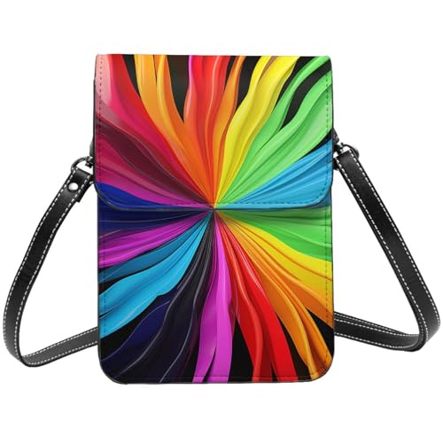 TRSGKSQP Kleine Umhängetasche aus Leder für Damen, Handygeldbörse, Handy-Geldbörse, Regenbogenfarben, Handytasche von TRSGKSQP