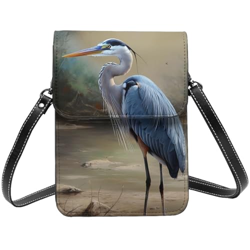 TRSGKSQP Kleine Umhängetasche aus Leder für Damen, Handygeldbörse, Handy-Geldbörse, Reiher-Handytasche von TRSGKSQP
