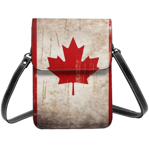 TRSGKSQP Kleine Umhängetasche aus Leder für Damen, Handygeldbörse, Handy-Geldbörse, Retro, Kanada-Flagge, Handytasche von TRSGKSQP