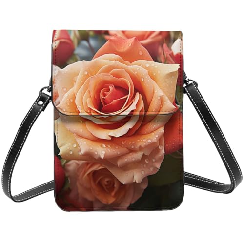 TRSGKSQP Kleine Umhängetasche aus Leder für Damen, Handygeldbörse, Handy-Geldbörse, Rosenblüte, Handytasche von TRSGKSQP
