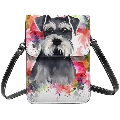 TRSGKSQP Kleine Umhängetasche aus Leder für Damen, Handygeldbörse, Handy-Geldbörse, Schnauzer-Handytasche von TRSGKSQP