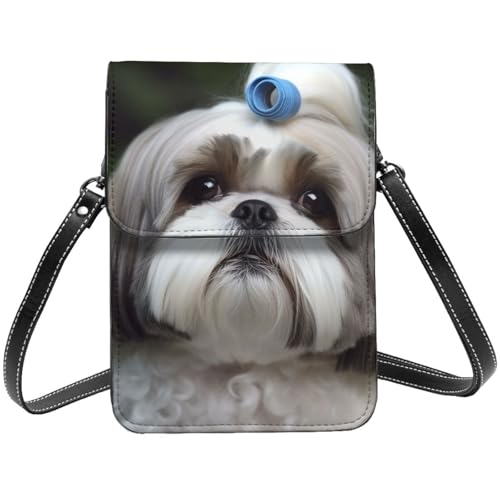 TRSGKSQP Kleine Umhängetasche aus Leder für Damen, Handygeldbörse, Handy-Geldbörse, Shih Tzu Hund, Handytasche von TRSGKSQP