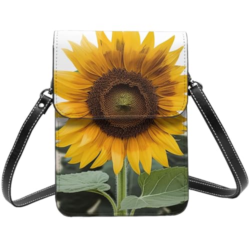 TRSGKSQP Kleine Umhängetasche aus Leder für Damen, Handygeldbörse, Handy-Geldbörse, Sonnenblumen-Handytasche von TRSGKSQP