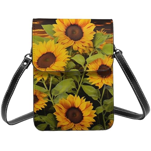 TRSGKSQP Kleine Umhängetasche aus Leder für Damen, Handygeldbörse, Handy-Geldbörse, Sonnenblumen-Handytasche von TRSGKSQP