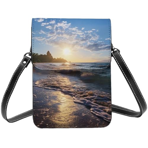 TRSGKSQP Kleine Umhängetasche aus Leder für Damen, Handygeldbörse, Handy-Geldbörse, Strandblick, Handytasche von TRSGKSQP
