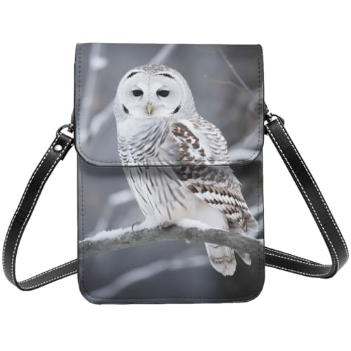 TRSGKSQP Kleine Umhängetasche aus Leder für Damen, Handygeldbörse, Handy-Geldbörse, Winter, weiße Eule, Handytasche von TRSGKSQP
