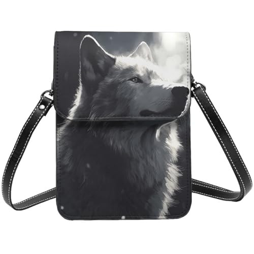 TRSGKSQP Kleine Umhängetasche aus Leder für Damen, Handygeldbörse, Handy-Geldbörse, Winterwolf, Handytasche von TRSGKSQP