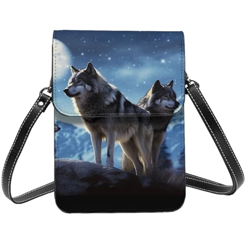 TRSGKSQP Kleine Umhängetasche aus Leder für Damen, Handygeldbörse, Handy-Geldbörse, Wolfs-Handytasche von TRSGKSQP