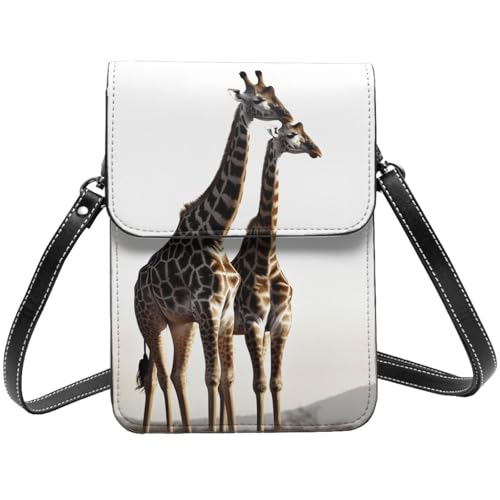 TRSGKSQP Kleine Umhängetasche aus Leder für Damen, Handygeldbörse, Handy-Geldbörse, afrikanische Giraffe, Handytasche von TRSGKSQP