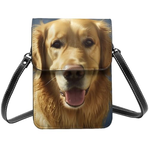 TRSGKSQP Kleine Umhängetasche aus Leder für Damen, Handygeldbörse, Handy-Geldbörse, goldener Hund, Handytasche von TRSGKSQP