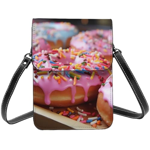 TRSGKSQP Kleine Umhängetasche aus Leder für Damen, Handygeldbörse, Handy-Geldbörse, hübsche Donuts, Handytasche von TRSGKSQP