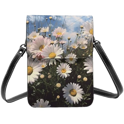 TRSGKSQP Kleine Umhängetasche aus Leder für Damen, Handygeldbörse, Handy-Geldbörse, schöne Gänseblümchen-Handytasche von TRSGKSQP