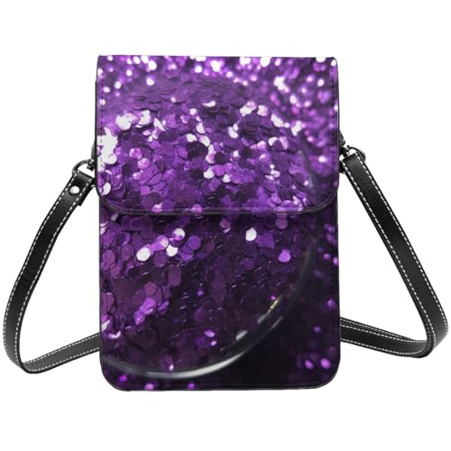 TRSGKSQP Kleine Umhängetasche aus Leder für Damen, Handygeldbörse, Handy-Geldbörse, schöne violette Glitzer-Handytasche von TRSGKSQP