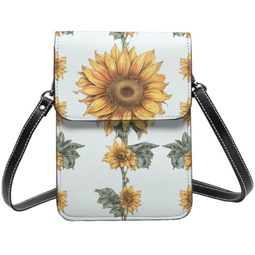 TRSGKSQP Kleine Umhängetasche aus Leder für Damen, Handygeldbörse, Handygeldbörse, Sonnenblume, handbemalt, Blumenmotiv von TRSGKSQP