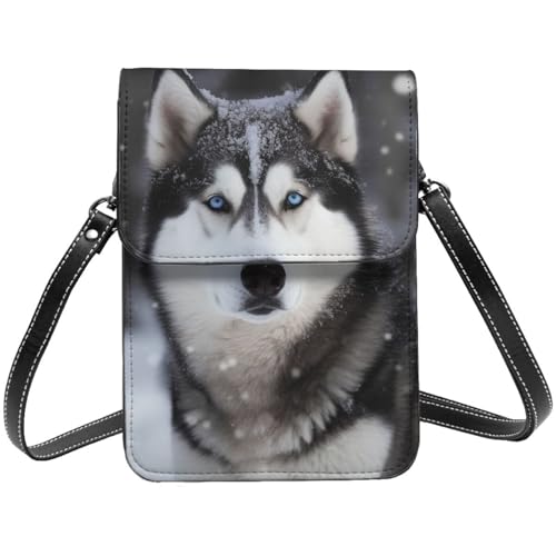 TRSGKSQP Kleine Umhängetasche aus Leder für Damen, Handytasche, Geldbörse, Husky im Schnee, Hundetasche von TRSGKSQP