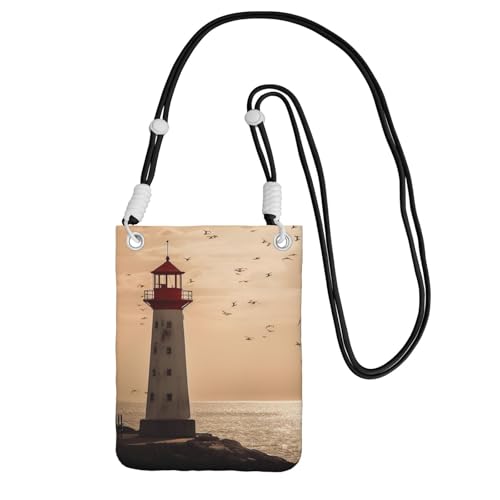 TRSGKSQP Kleine Umhängetasche für Damen, Handy-Geldbörse, Mini-Handygeldbörse, Leuchtturm und Möwe Handytasche, Schwarz , Einheitsgröße von TRSGKSQP