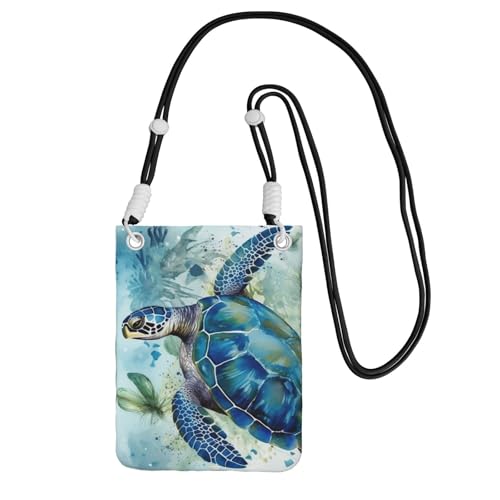 TRSGKSQP Kleine Umhängetasche für Damen, Handy-Geldbörse, Mini-Handygeldbörse, Meeresschildkröte, Blau, Schwarz , Einheitsgröße von TRSGKSQP